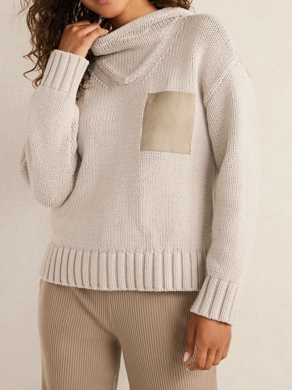 Haven Well Within Chunky Knit Hooded Sweater Oatmeal XS Cozy